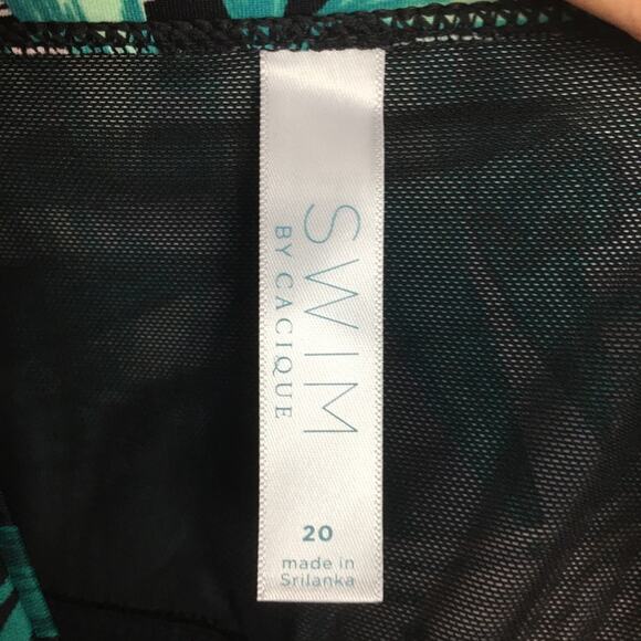 Cacique Green Leaf Print One Piece Mesh Layer Swim 20 - Picture 5 of 7